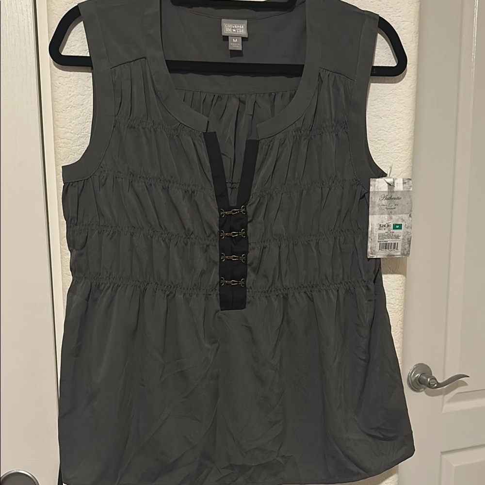 Converse Gray Ruched Sleeveless Tank Top
